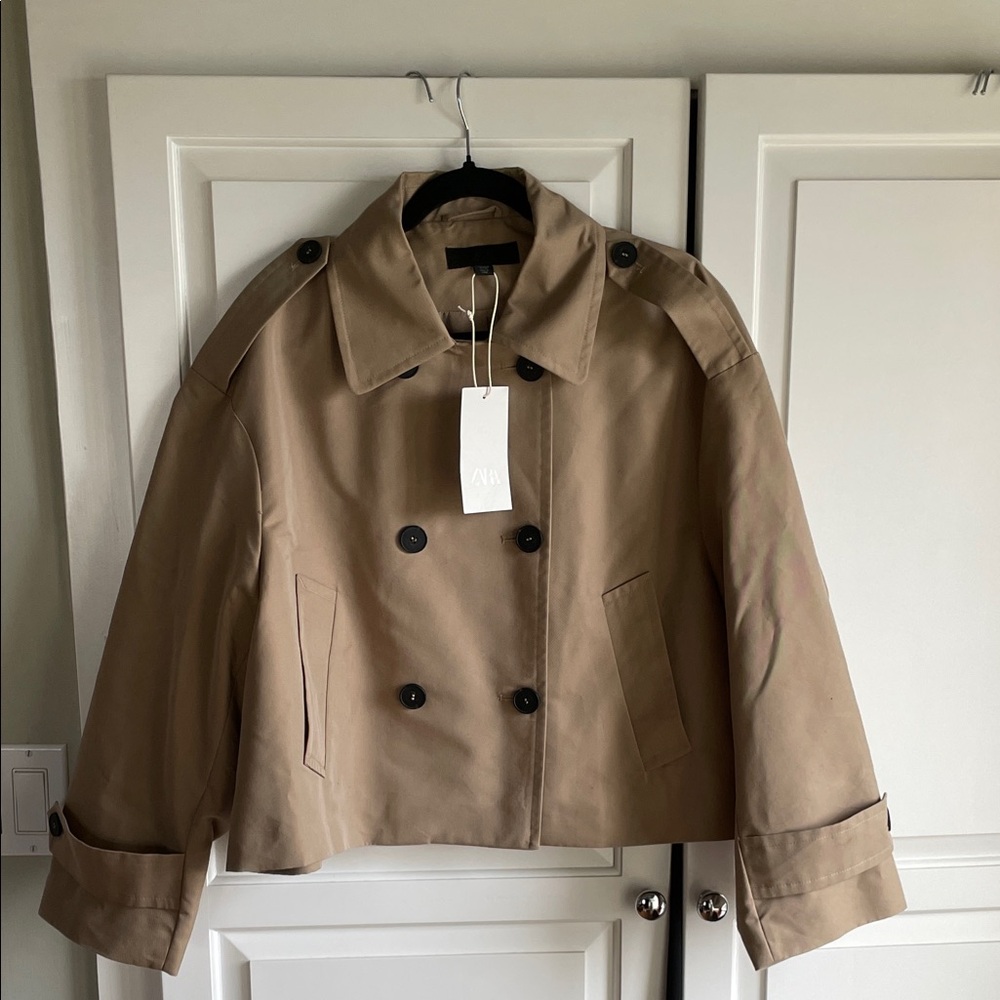 Zara Women's Tan Double-Breasted Trench Coat